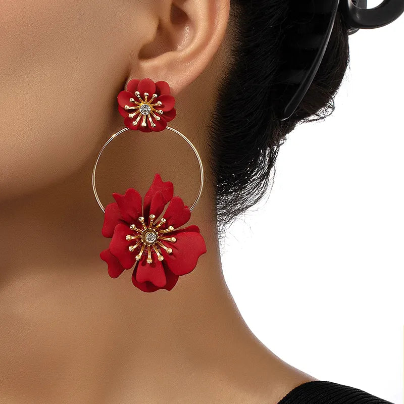 Boucle D'oreille Fleur Rouge (Fantaisie)