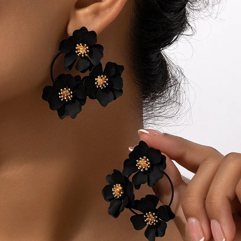 Boucle D'oreille Fleurs Noir BCF020324 (Fantaisie)