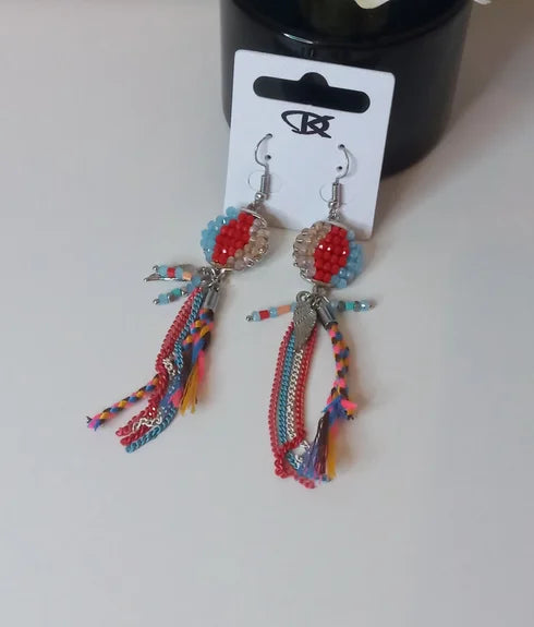 Red silver dangling earring