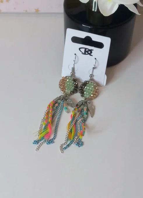 Green silver dangling earring