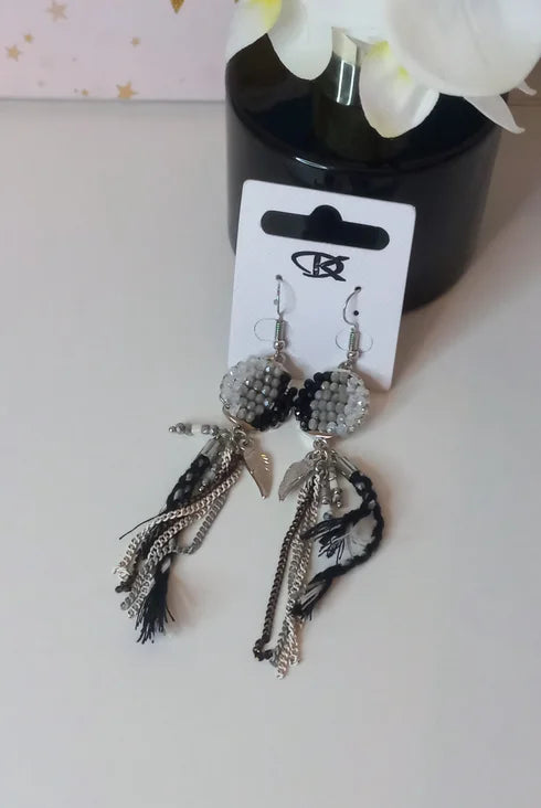 Black silver dangling earring