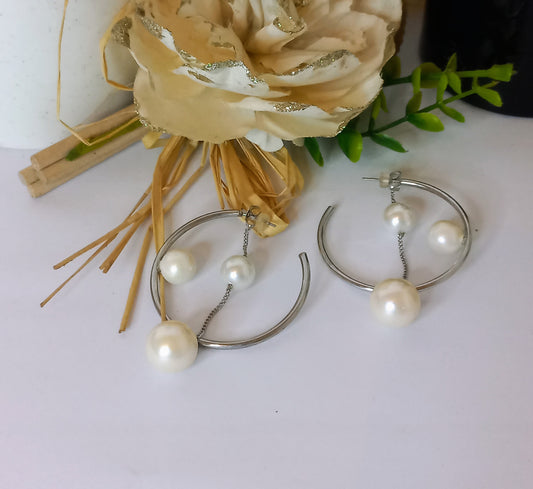 White Ball Silver Earring