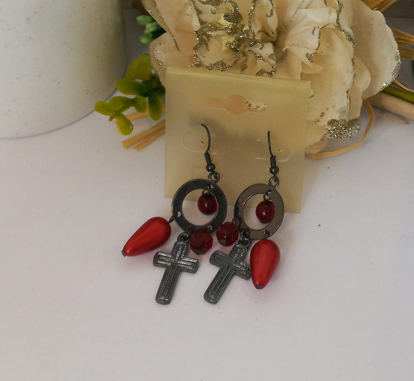 Red cross earring