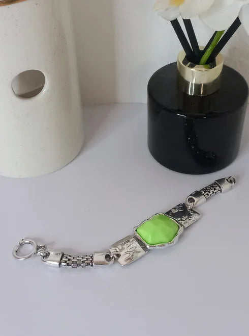 Silver and green bracelet