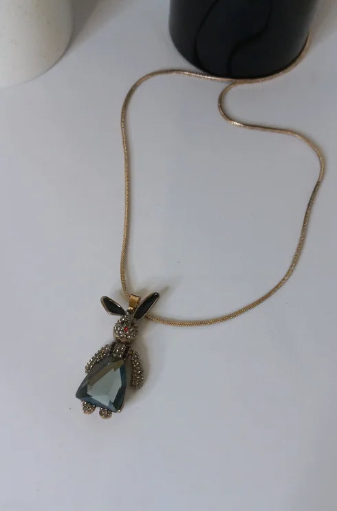 Black rabbit gold necklace