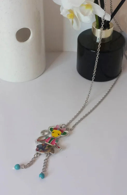 Silver multicolor mouse necklace