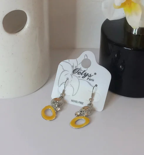 Boucle d'oreille argent et jaune (Fantaisie) BO2024