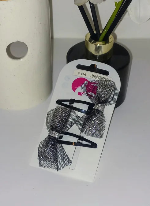 Silver Sequin Bow Clip