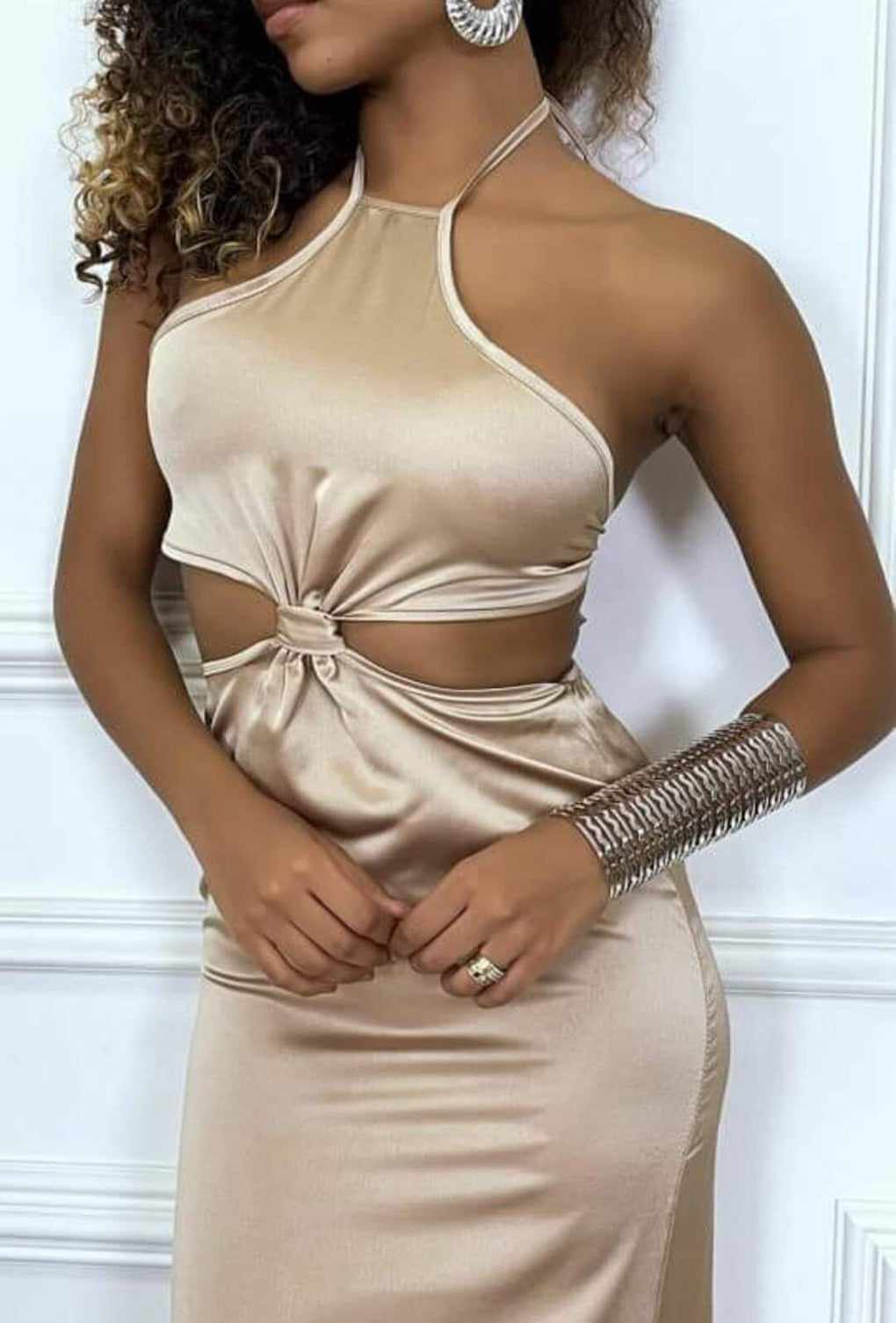 Camel satin dress R03