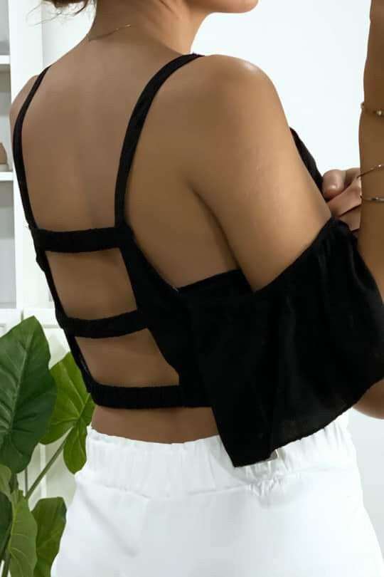 Black top with backless embroidery