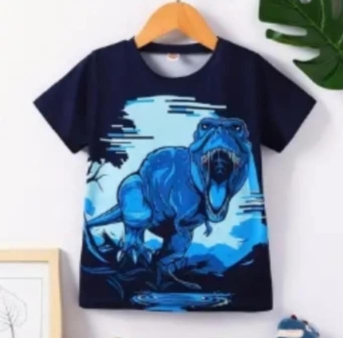 tee shirt enfant dinosaure bleu