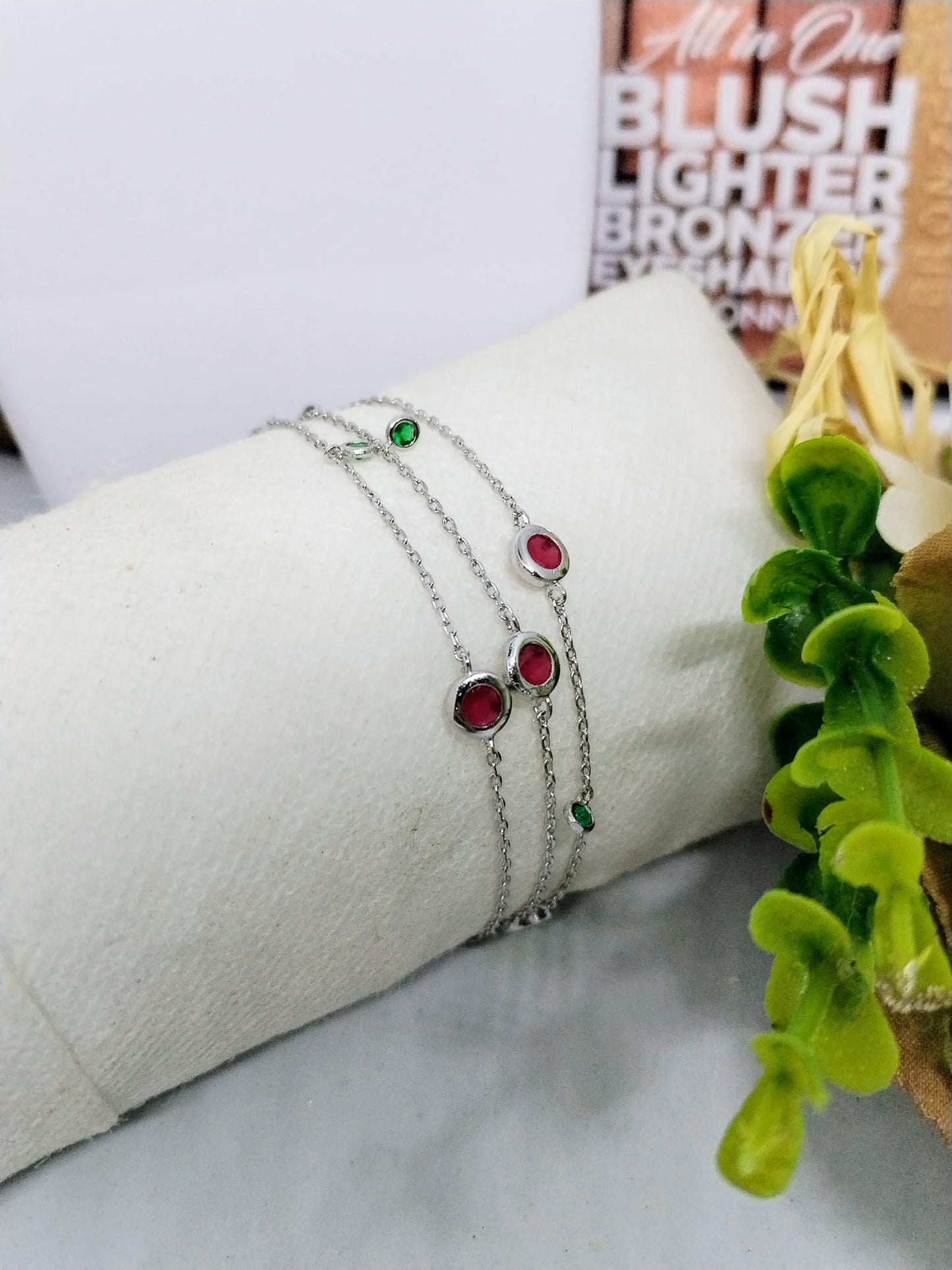 Red and green silver bracelet