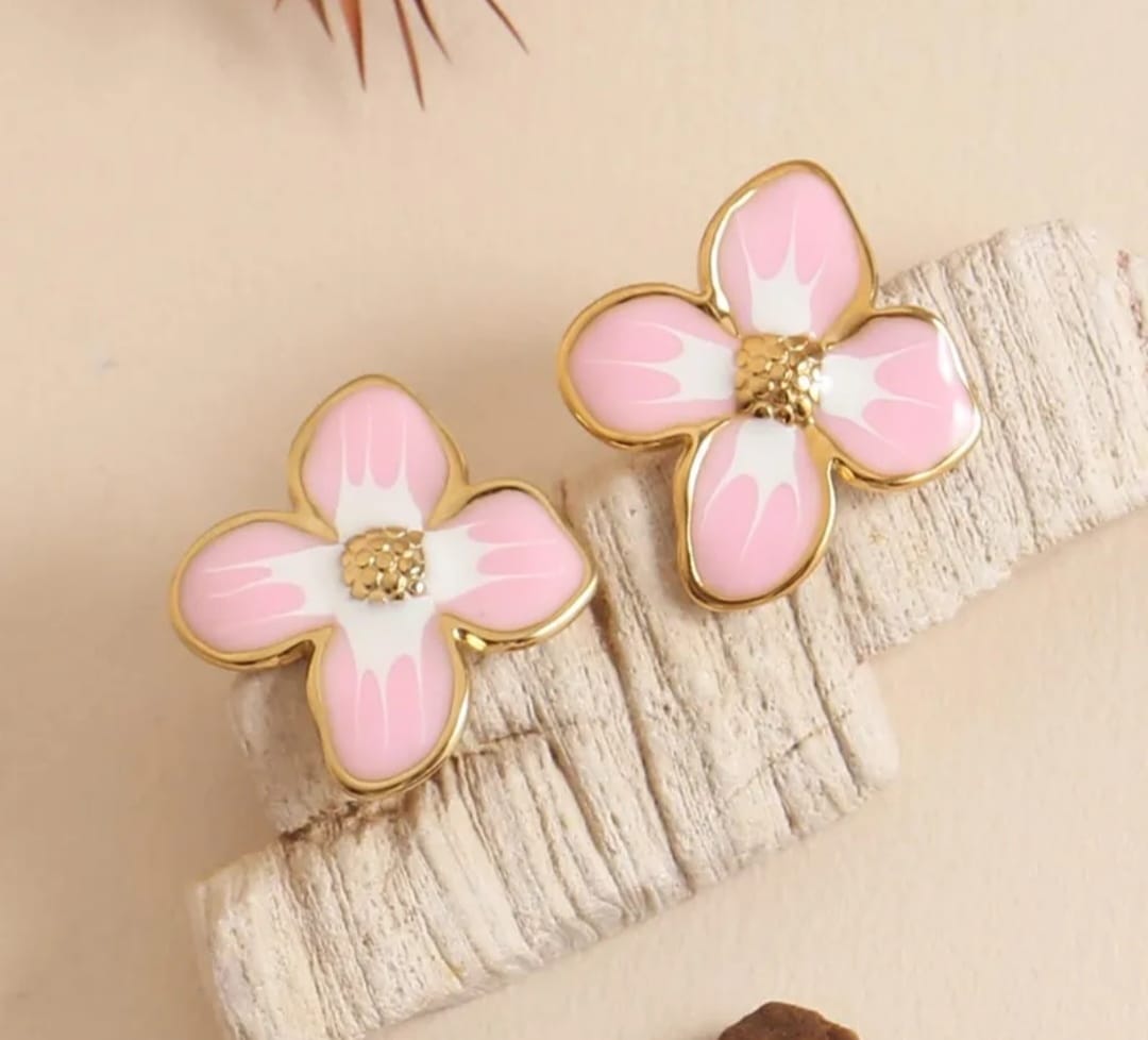 Boucle d'oreille Fleur rose (Acier)