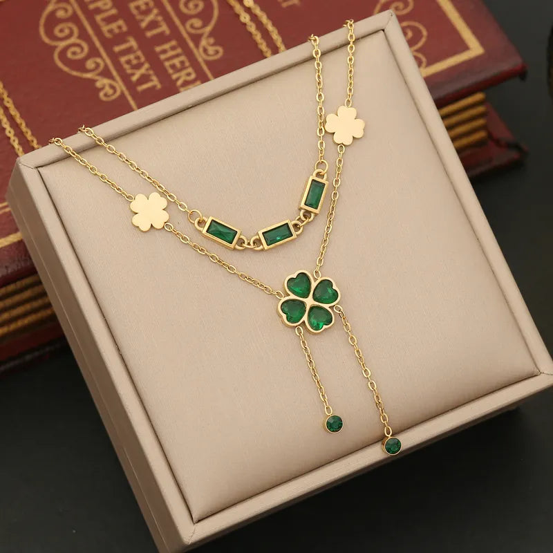 Green Flower Necklace (Steel)