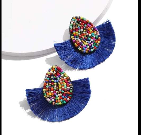 Boucle d'oreille frange Bleu Roi Fantaisie