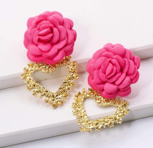 Boucle d'oreille fleur rose (fantaisie)