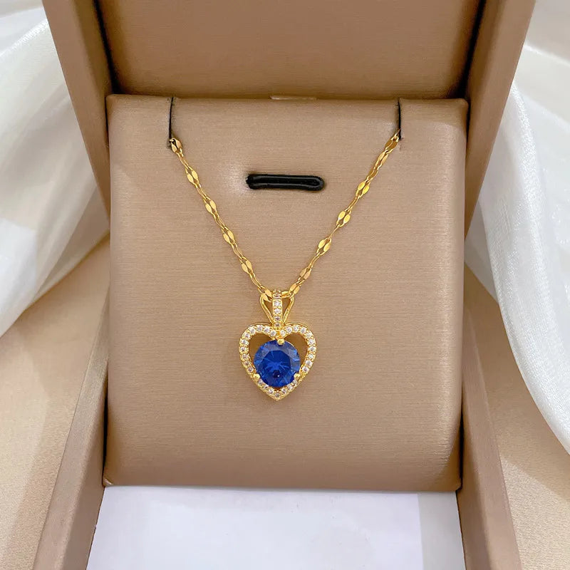 Collier or coeur bleu (Acier au Titane)