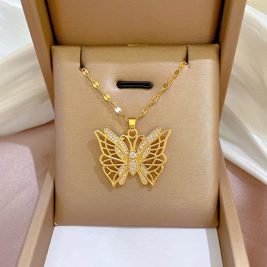 Collier Papillon or (Acier Titane et cuivre)