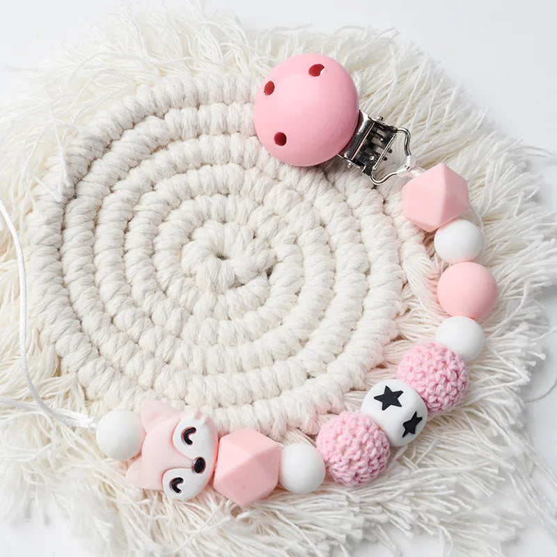 Pink Fox Pacifier Clip