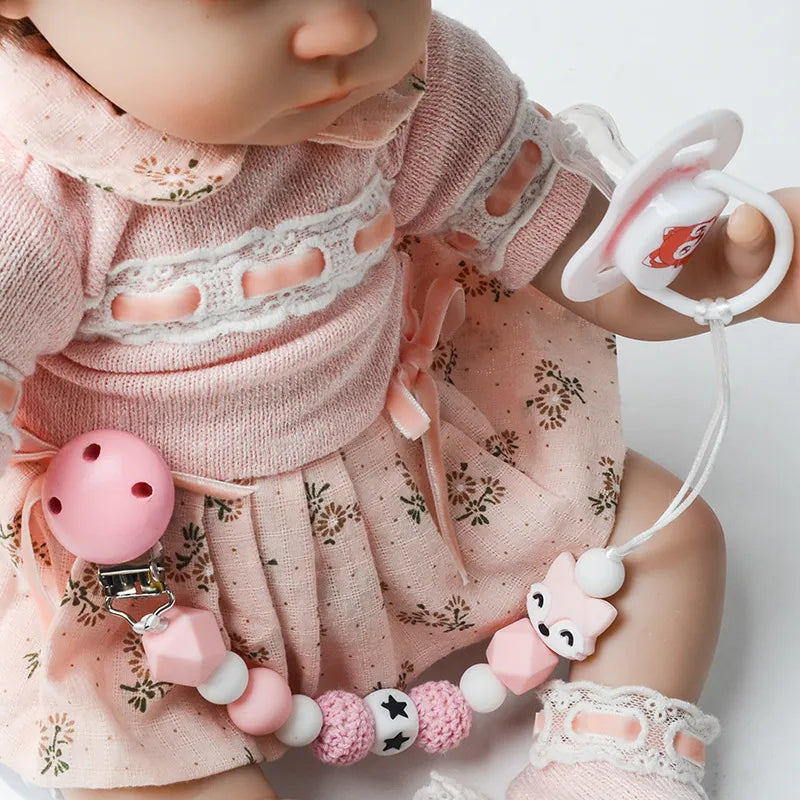 Pink Fox Pacifier Clip