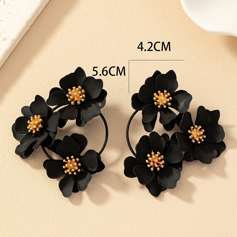 Boucle D'oreille Fleurs Noir BCF020324 (Fantaisie)