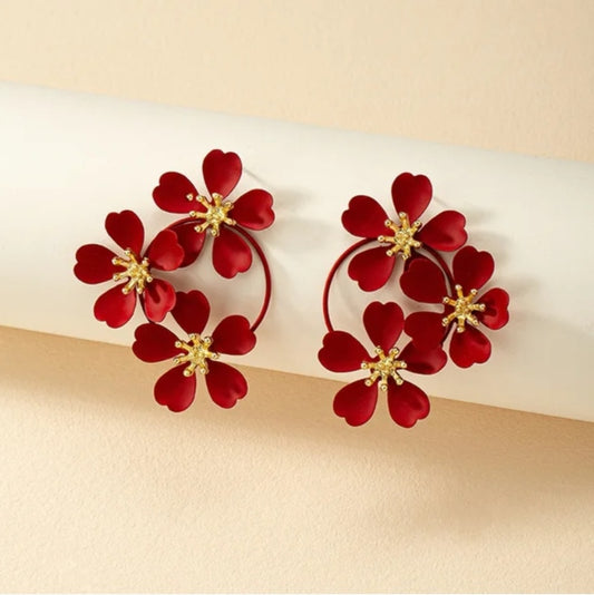 Boucle d'oreille Fleurs Rouge BCF060324 (Fantaisie)