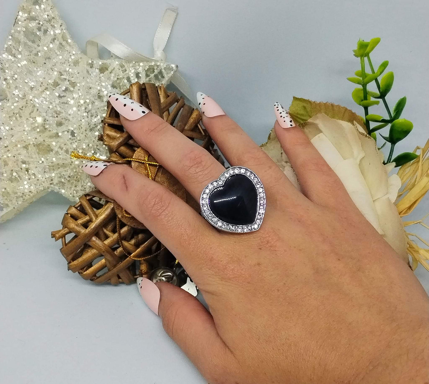 Bague élastique coeur noir (Fantaisie) B0324