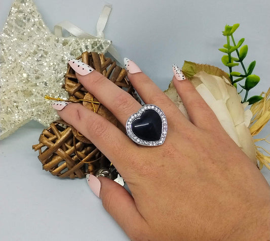 Bague élastique coeur noir (Fantaisie) B0324