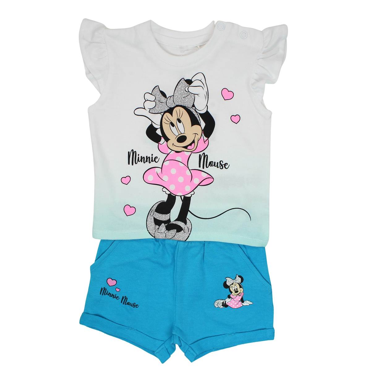 Ensemble short bébé Minnie bleu