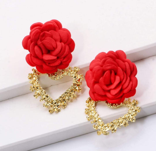 Boucle d'oreille fleur rouge (fantaisie)