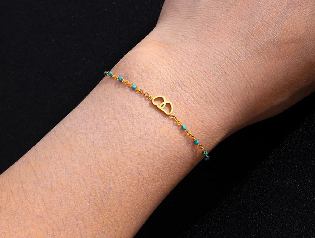 Double heart gold steel bracelet