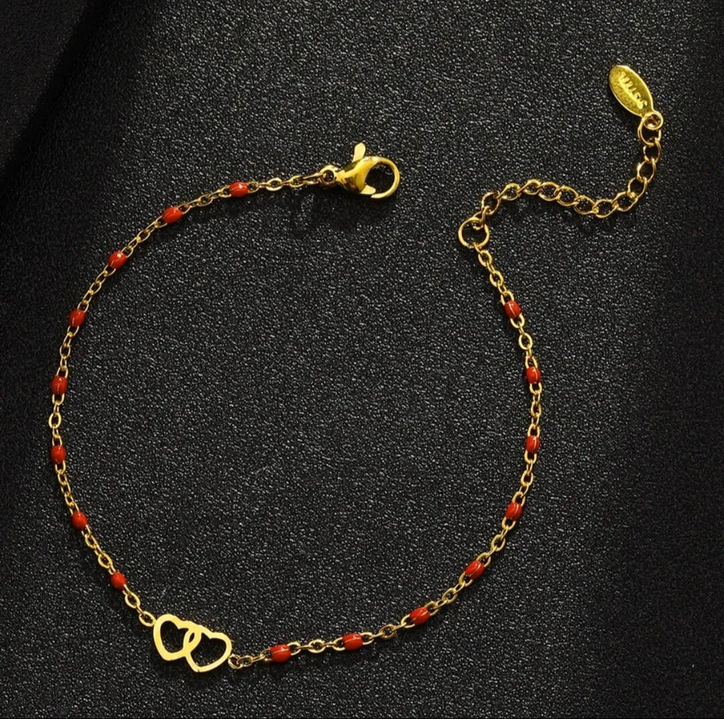 Double heart gold steel bracelet