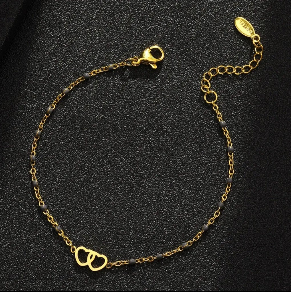 Double heart gold steel bracelet