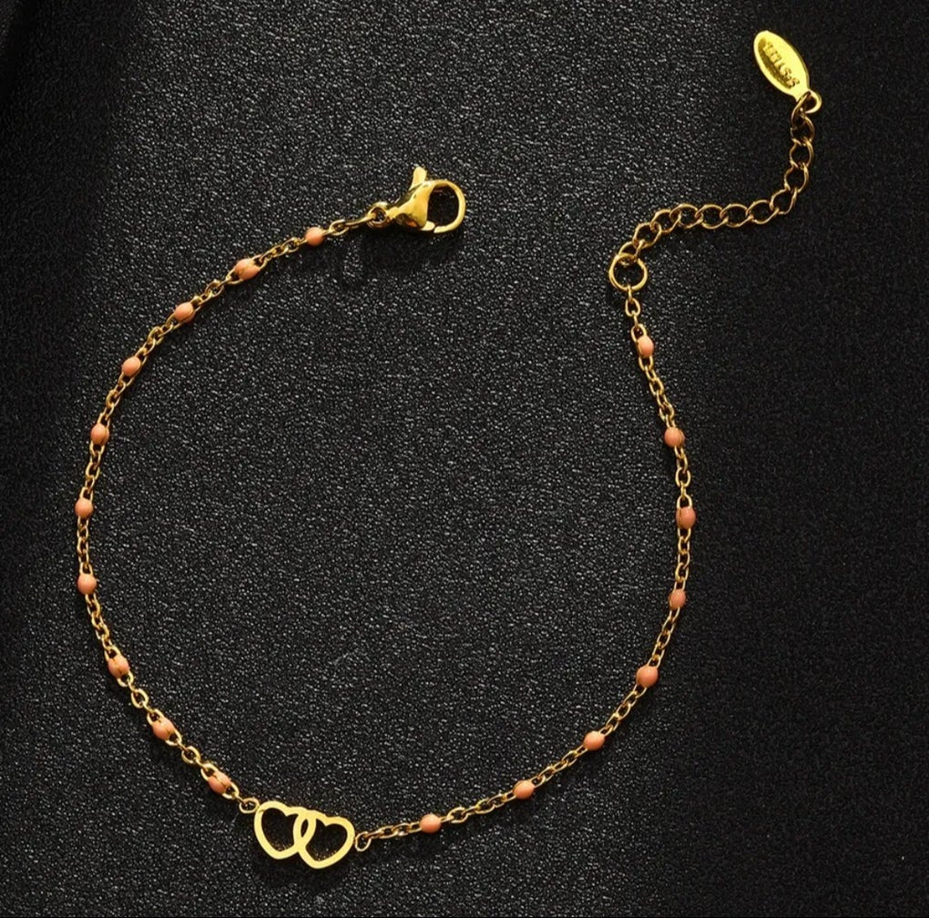 Double heart gold steel bracelet